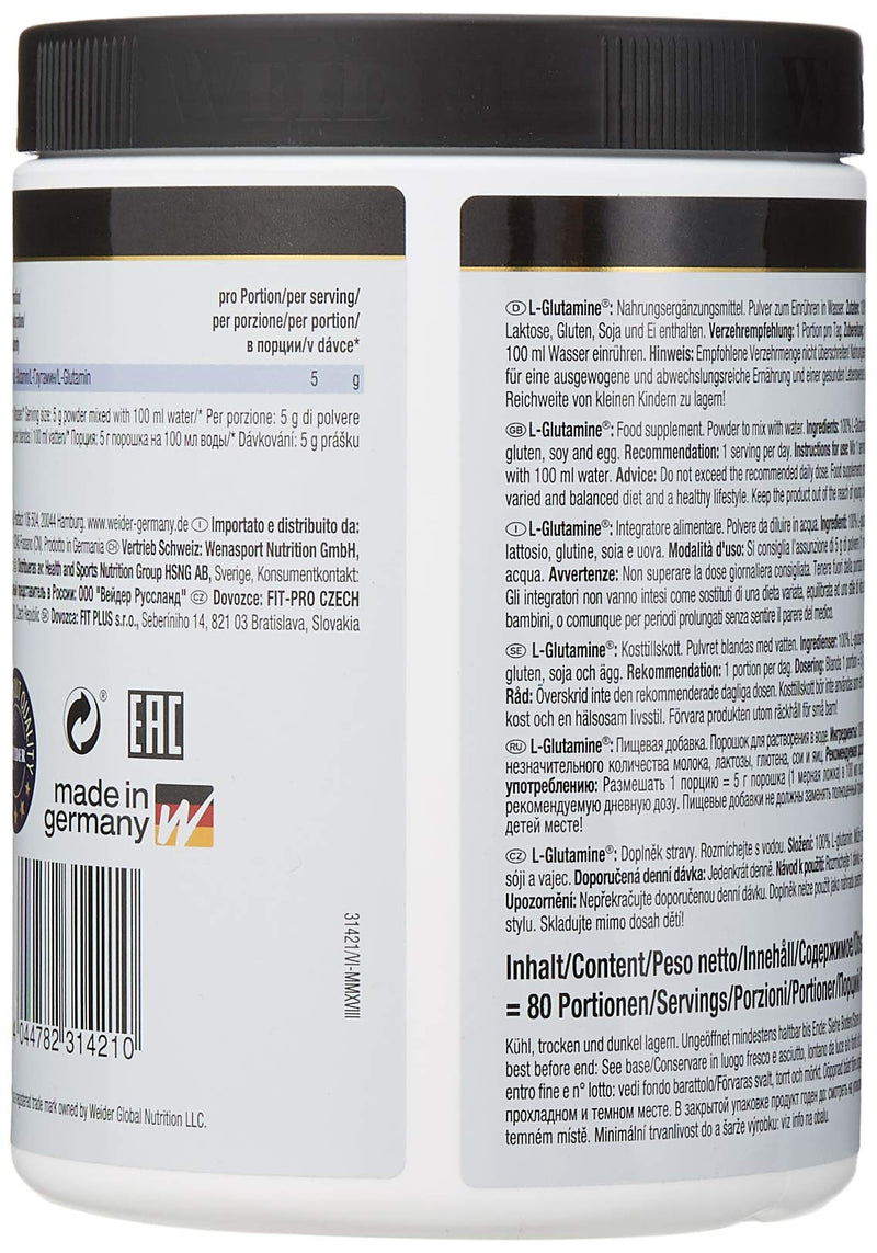 Weider L Glutamine, 80 servings, Pure L-Glutamine powder, Repair and build Muscle - BeesActive Australia