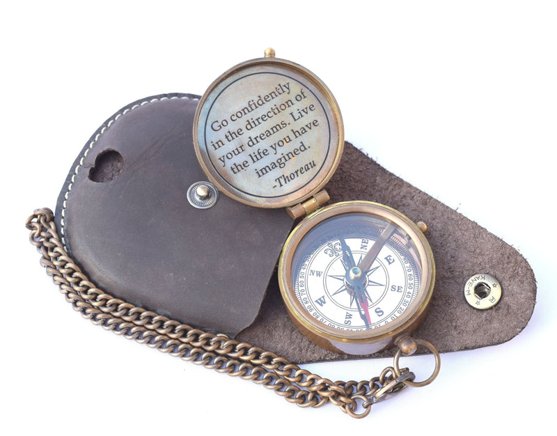 NEOVIVID Thoreau's Go Confidently Quote Engraved Compass with Stamped Leather case, Camping Compass, Boating Compass, Gift Compass, Graduation Day Gifts - BeesActive Australia
