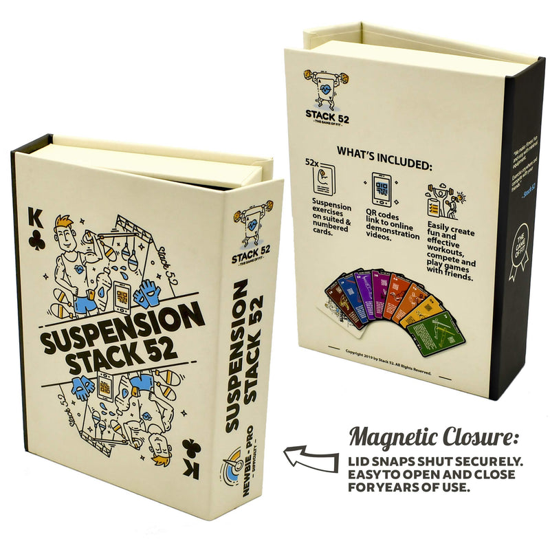 Stack 52 Suspension Exercise Cards. Compatible with All Suspension Trainers. Suspended Bodyweight Resistance Workout Game. Video Instructions Included. Fun Home Fitness Program. 2019 Updated Deck - BeesActive Australia