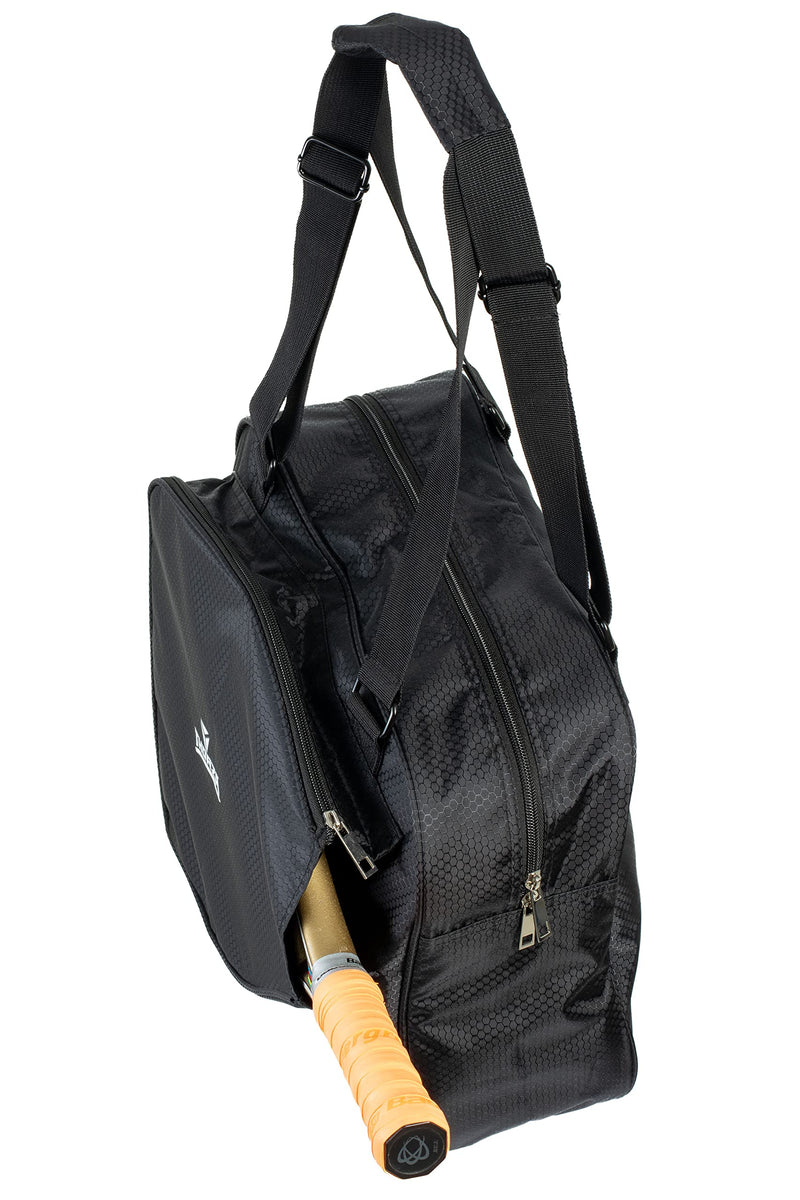 Thorza Pickleball Bag with Front Paddle Pocket, Large Mesh Pockets for Water Bottles and Gear, Storage for Clothes and Sports Equipment, Long Shoulder Sling, Classic Black, Men and Women - BeesActive Australia
