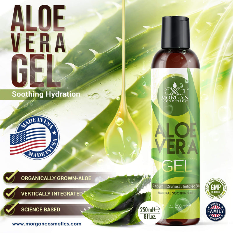 Morgan Cosmetics Pure Aloe Vera Gel, Hydrating and Soothing Hair, Skin and Nail Moisturizer, Relieves Sunburn, Bug Bites, Rashes, Acne, Small Cuts, 8 oz - BeesActive Australia