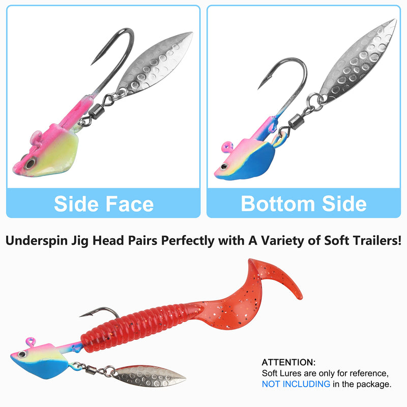 OROOTL Fishing Jig Heads with Blade Underspin Jig Heads with Willow Blade 1/4oz 3/8oz 2/5oz Bladed Jig Head Swimbait Weighted Spin Head Jig for Bass Trout Walleye Crappie Blue Pink 1/4oz(7g)-12pcs - BeesActive Australia