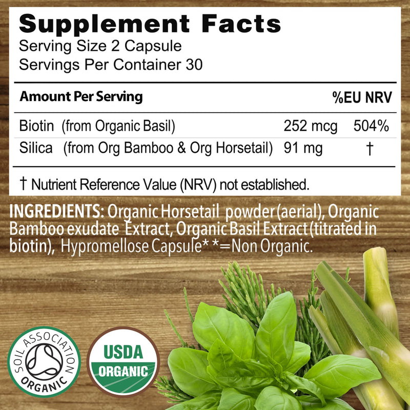 Organic Biotin Plus Silica - Hair - Nails - Whole Food Supplement - 1 Month Supply - Certified by Soil Association - BeesActive Australia
