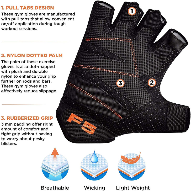 RDX Weight Lifting Gloves for Gym Workout Breathable with Padded Anti Slip Palm Protection Grip for Fitness Bodybuilding Powerlifting Strength Training Weightlifting Cycling Men Women Exercise Orange Small - BeesActive Australia