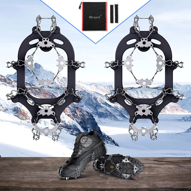 Wirezoll Ice Cleats, Crampons for Hiking Boots and Snow Shoes Non Slip Climbing Spikes Ice Grippers for Traction with Boot Chains and Microspikes for Men and Women Medium 24 Teeth Black - BeesActive Australia