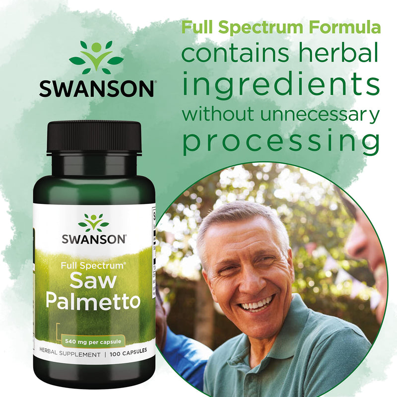 Swanson Saw Palmetto, 540mg, 100 Capsules, High Strength, Lab Tested, Soy Free, Gluten Free, Non-GMO - BeesActive Australia