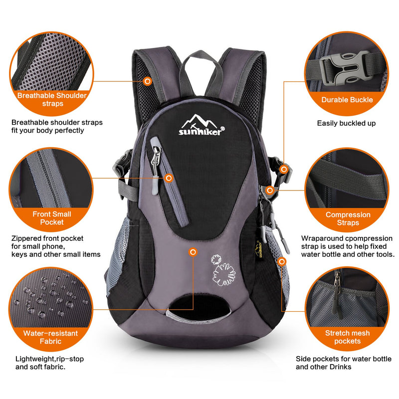 Cycling Hiking Backpack Sunhiker Water Resistant Travel Backpack Lightweight SMALL Daypack M0714 (Black) Black - BeesActive Australia