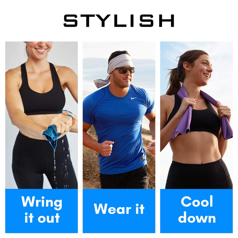Cooling Towels 3 Pack - Lightweight Microfiber Towel for Gym, Workout, Sport & Sweat - Quick Dry Towel for Body, Neck & Face During Work, Travel, Camping, Swimming, Beach, Hot Weather for Men & Women Two Tone Blue - BeesActive Australia
