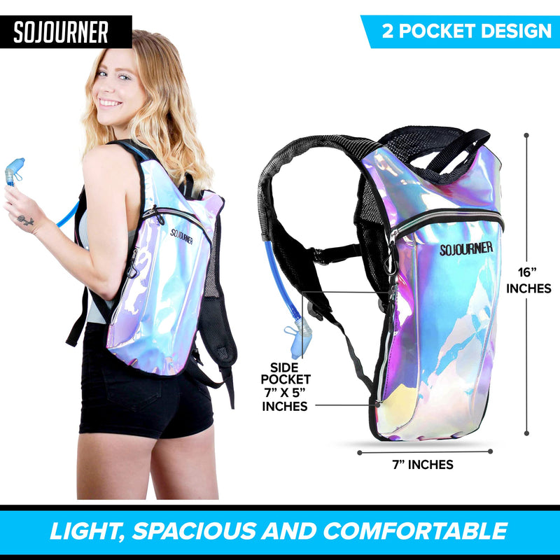 Sojourner Hydration Pack, Hydration Backpack - Water Backpack with 2l Hydration Bladder, Festival Essential - Rave Hydration Pack Hydropack Hydro for Hiking, Running, Biking, Festival Gear Holographic - Blue - BeesActive Australia