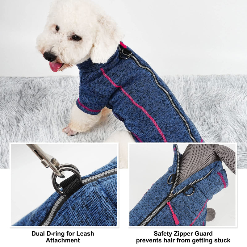 cyeollo Fleece Dog Sweater Reflective Zip Up Jacket Coat Dog Clothes Winter Coats for Small Medium Large Dogs Jackets Blue - BeesActive Australia