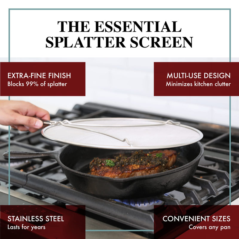BergKoch Splatter Screen for Frying Pan - 13 Inch Stainless Steel Grease Splatter Guard - Cover Oil Splash when Sizzling Bacon, Cooking Fried Chicken or Popcorn 13-inch - BeesActive Australia