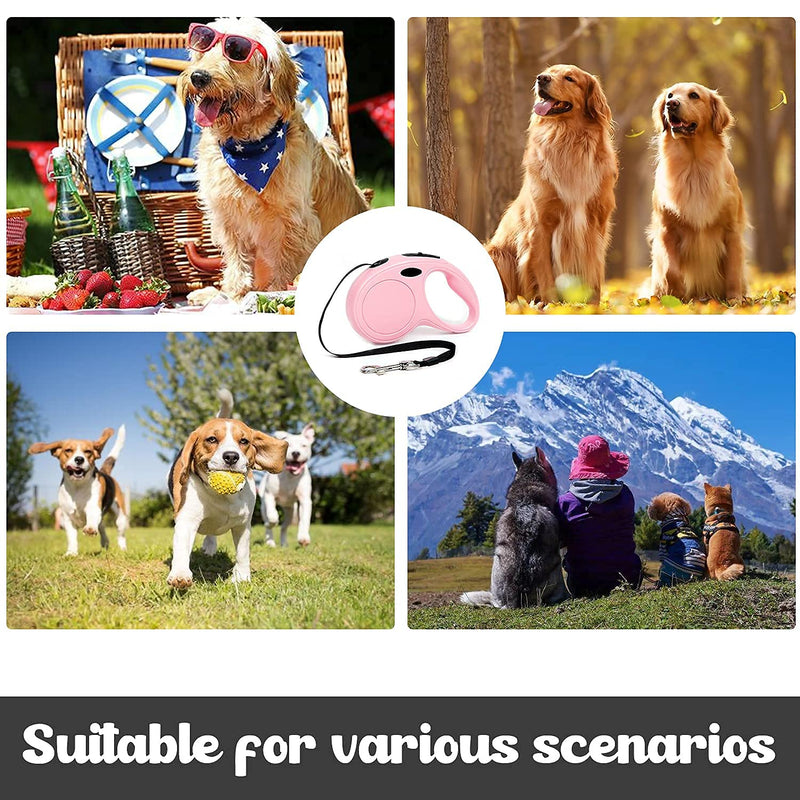 Automatic Retractable Dog Leash,16-Foot Upgraded Version Buckle Lock,360° Tangle Free,One-Hand Brake, Pause, Lock Suitable for Small and Medium Sized Dogs Pink - BeesActive Australia