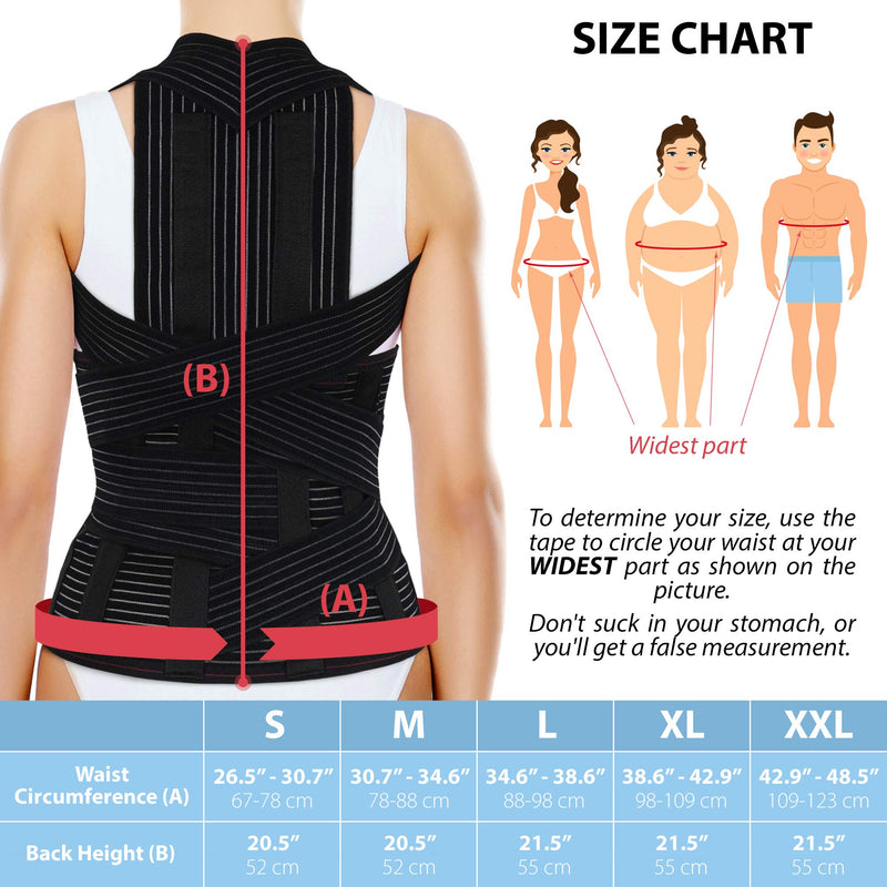 ORTONYX Full Back Support Brace with Removable Dorso-lumbar Pad - Upper and Lower Back Pain Relief, Thoracic Kyphosis, Rounded Shoulders, Posture Correction / L Large (Pack of 1) Black - BeesActive Australia