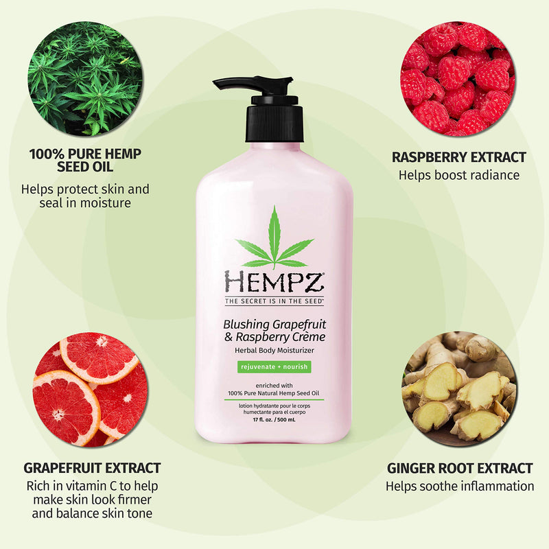 Hempz Blushing Grapefruit & Raspberry Creme Herbal Body Moisturizer Lotion - Fruit Body Cream - Pure Hempseed Oil, Shea Butter, Ginseng, Natural Extracts, Vitamins A, C, and D, Cucumber Extract 17 Fl Oz (Pack of 1) - BeesActive Australia