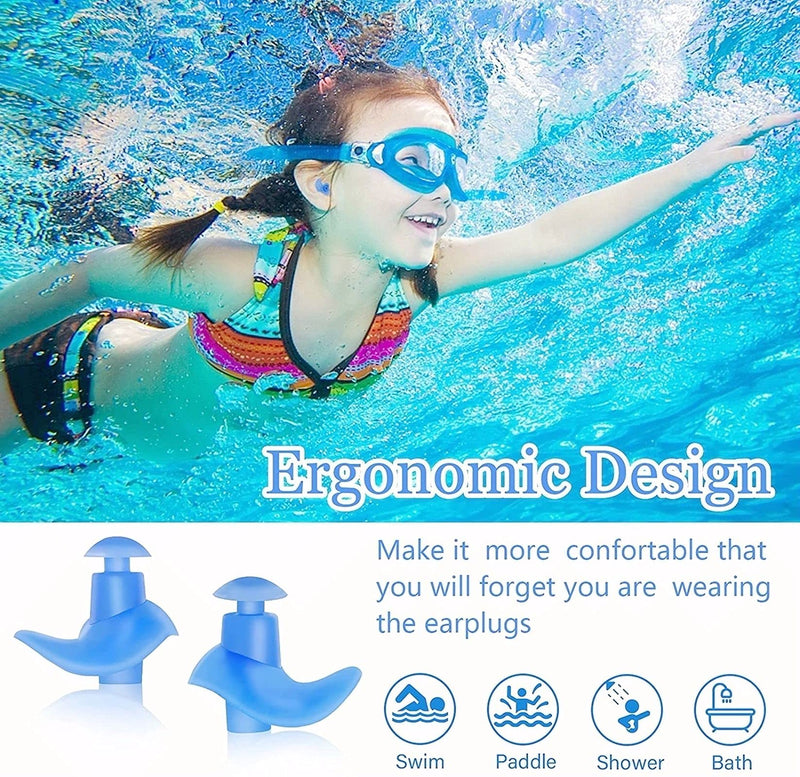 Swimming Ear Plugs, 2021 Upgraded 4 Pairs Professional Waterproof Reusable Silicone Earplugs for Swimming Showering Bathing Surfing and Snorkeling with Boxes, Suitable for Kids and Adult - BeesActive Australia