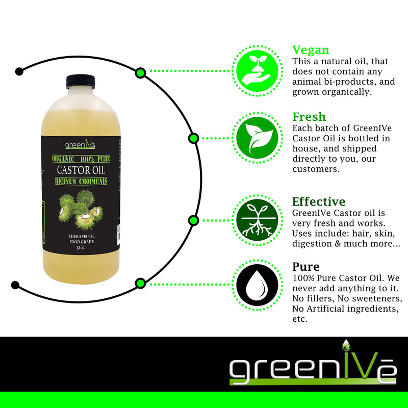 GreenIVe - 100% Pure Castor Oil - Cold Pressed - Hexane Free - Exclusively on Amazon (4 Ounce) 4 Ounce - BeesActive Australia