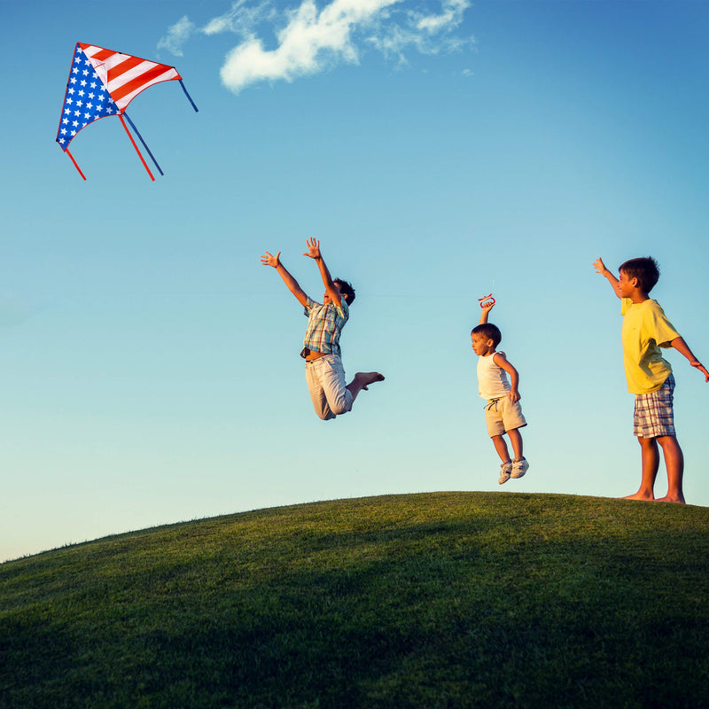 JEKOSEN 50" Patriotic American Flag Large Delta Kite for Kids and Adults Single Line with 58" Tail String Easy to Fly for Beach Trip Park Family Outdoor Games and Activities Red/Blue/White - BeesActive Australia