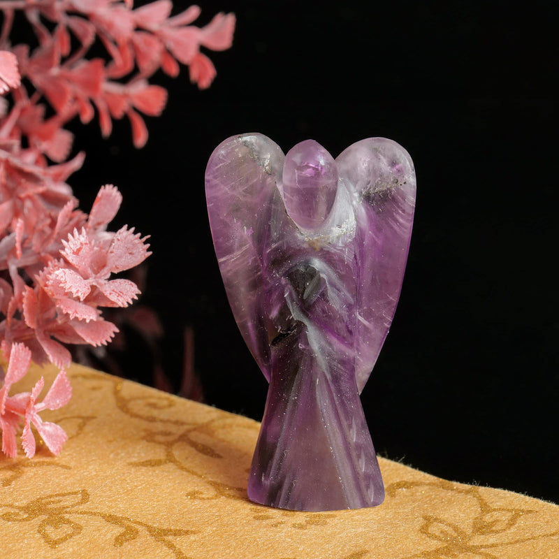 FASHIONZAADI Amethyst Carved Pocket Angel for Reiki Healing Statue Guardian Peace Figurine emf Protection Size - 2-2.5 Inch - BeesActive Australia