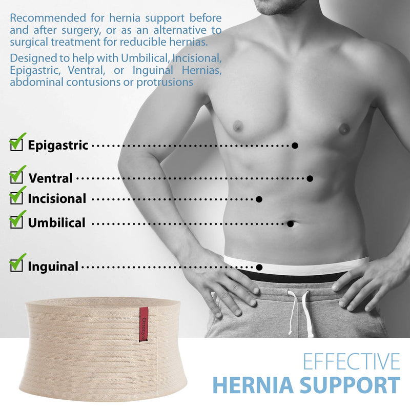 ORTONYX Premium Umbilical Hernia Belt for Men and Women / 6.25" Abdominal Binder With Hernia Support Pad - Navel Ventral Epigastric Incisional and Belly Button Hernias - Beige OX5241-L/XL L/XXL (35"-52") - BeesActive Australia
