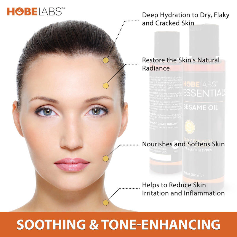 Hobe Labs Sesame Oil - 4 oz - Natural Moisturizer for All Skin Types, Antioxidant & Vitamin Rich Formula, Premium Massage Oil with Light Texture to Rejuvenate and Revitalize - BeesActive Australia