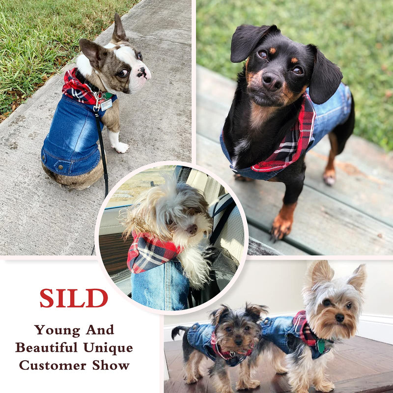 SILD Pet Clothes Dog Jeans Jacket Cool Blue Denim Coat Small Medium Dogs Lapel Vests Classic Hoodies Puppy Blue Vintage Washed Clothes XS Plaid Hat - BeesActive Australia