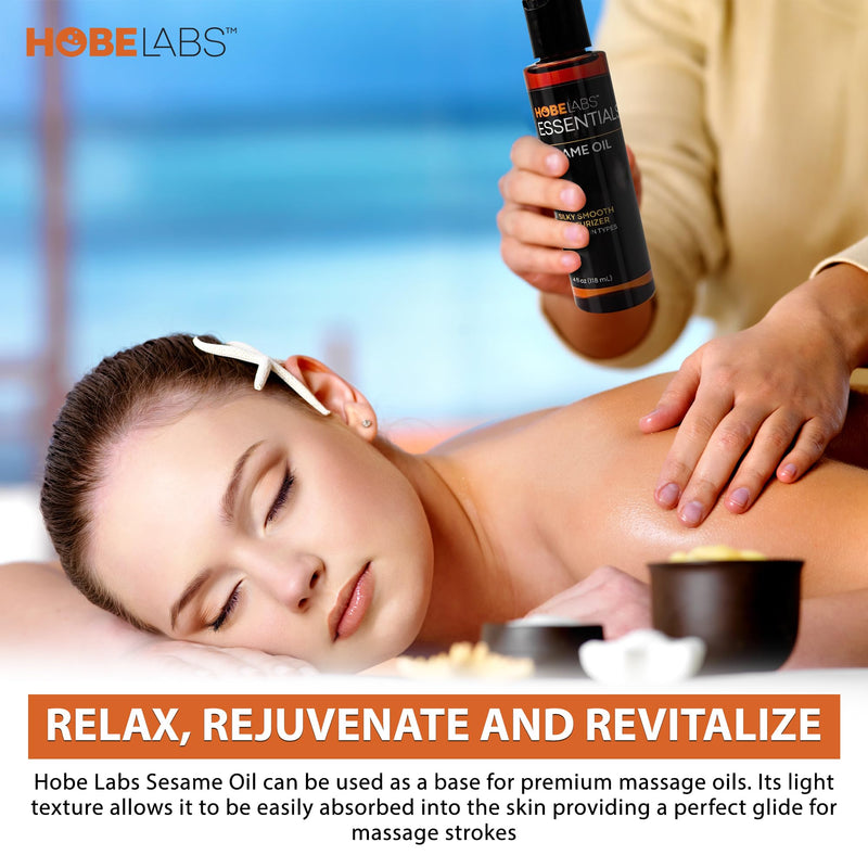Hobe Labs Sesame Oil - 4 oz - Natural Moisturizer for All Skin Types, Antioxidant & Vitamin Rich Formula, Premium Massage Oil with Light Texture to Rejuvenate and Revitalize - BeesActive Australia