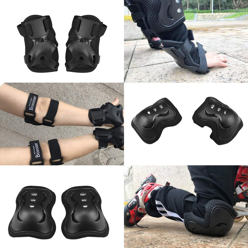 BOSONER Kids/Youth Knee Pad Elbow Pads Guards Protective Gear Set for Roller Skates Cycling BMX Bike Skateboard Inline Skatings Scooter Riding Sports Black Small (3-8 years) - BeesActive Australia