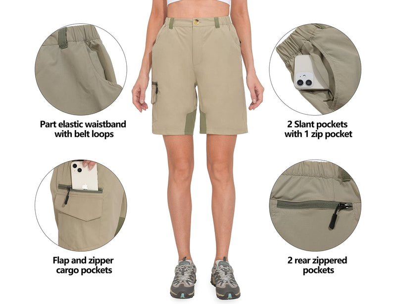 Little Donkey Andy Women's Quick Dry Lightweight Stretch Cargo Shorts for Outdoor Hiking Golf Travel Camping 9 Inch Khaki X-Large - BeesActive Australia