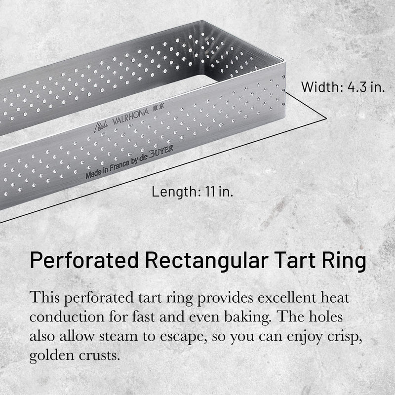 de Buyer Perforated Rectangular Tart Ring - 11” x 4.3” x 0.8” - Perfect for Baking Beautifully Crisp Tarts - Easy to Use & Clean - Made in France 11" x 4.3" Silver - BeesActive Australia