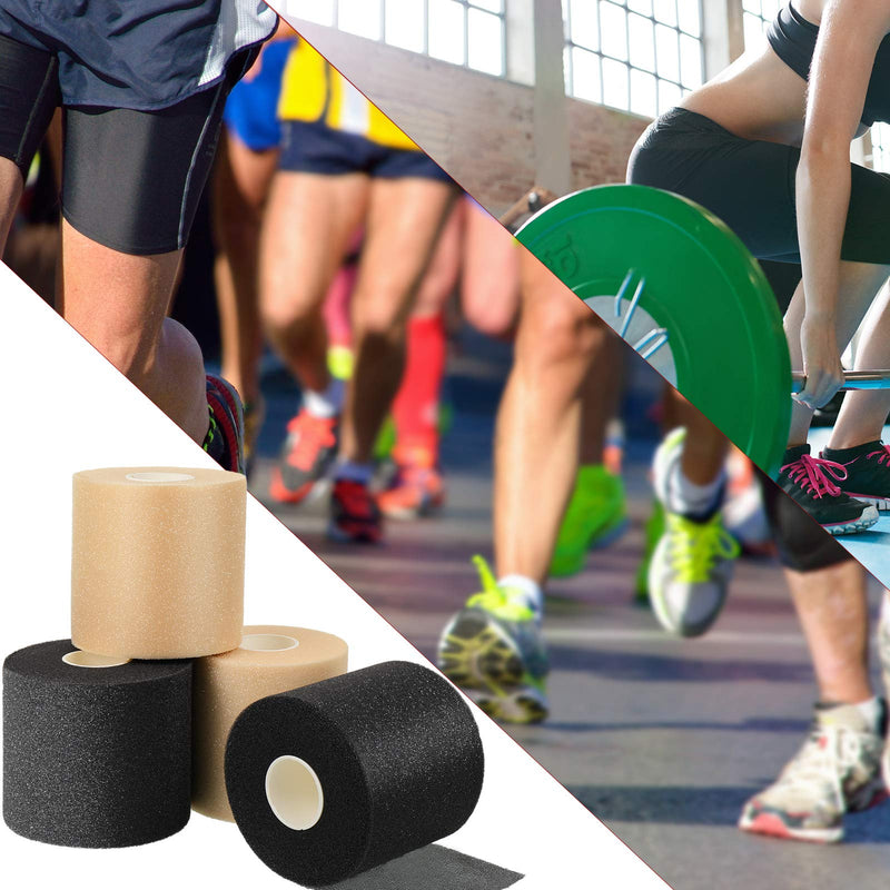 4 Pieces Foam Underwrap Athletic Foam Tape Sports Pre Wrap Athletic Tape for Ankles Wrists Hands and Knees (Black, Beige,2.75 Inches x 30 Yards) Black, Beige 2.75 Inch x 30 Yards - BeesActive Australia