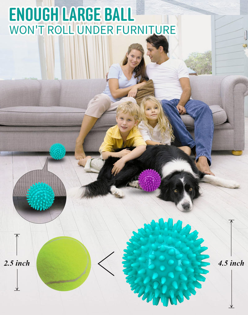 2 Pack 4.5” Heavy Duty Squeaky Dog Ball for Medium Large Dogs, Spikey Dog Ball Toys for Clean Teeth and Training, Large Dog Toys for Aggressive Chewers - BeesActive Australia