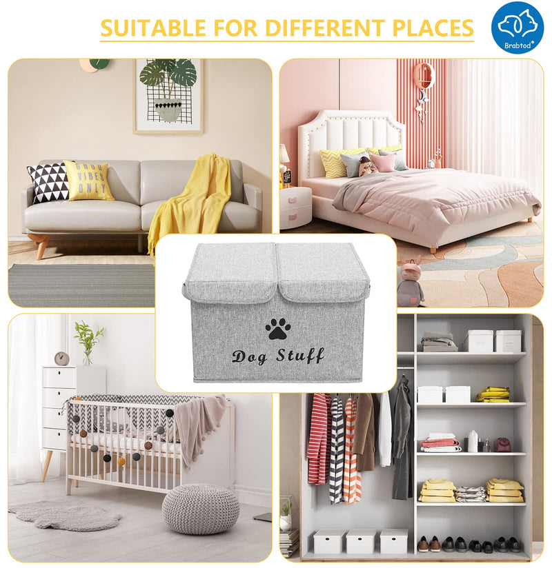 Brabtod Large Dog Toys Storage Box Canvas Storage Basket Bin Organizer with Lid - Collapsible Linen Bin Ideal for Organizing Dog Cat Toys and pet Stuff-PP Boad-17" x 12" x 10" 17" Lx 12" Wx 10" H Snow Gray - BeesActive Australia
