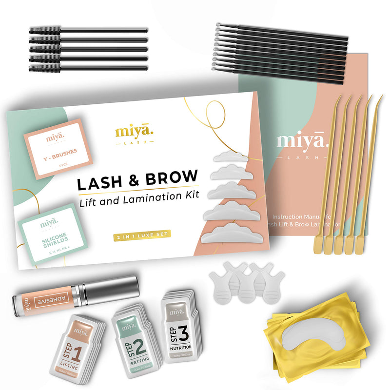 MIYA LASH 2 in 1 Lash Lift & Brow Lamination Kit | Instant Fuller Eyebrows, Eyelashes | Salon Result lasts 8 weeks | Professional LVL, Perm, Laminate | Lash Lift Kit with Silicone Shields, Lash Picks LASH & BROW LIFT KIT - BeesActive Australia