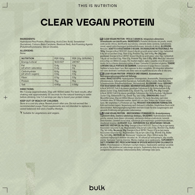 Bulk Clear Vegan Protein, Protein Powder Shake, Peach & Orange, 300 g - BeesActive Australia