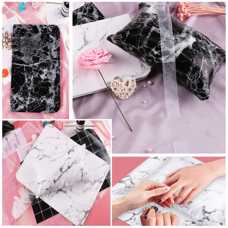 ONNPNN Nail Art Hand Pillow Arm Wrist Rest Holder Pad, Marble Pattern PU Leather Nail Cushion Foldable Table Mat, Professional Trainer Practice Nails Salon Tool for Manicure Care Accessories, White - BeesActive Australia