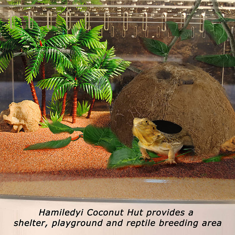 Hamiledyi Reptile Hideouts Natural Coconut Shells Hut Small Animal Hide Cave Hermit Crab Climbing Toys Lizard Habitat Decor Plant Leaves Decoration for Gecko Spider Snake Chameleon (4Pcs) - BeesActive Australia