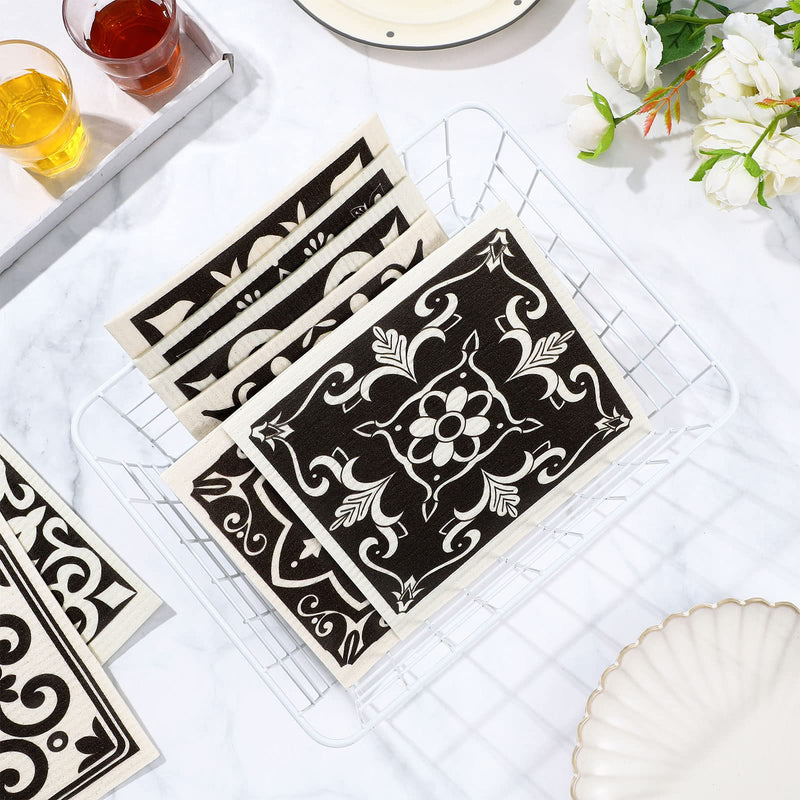 9 Pieces Black Print Swedish Kitchen Dishcloths Reusable Absorbent Hand Towels Sponge Cloth for Baking Cooking Home Kitchen Decoration Housewarming Gift - BeesActive Australia