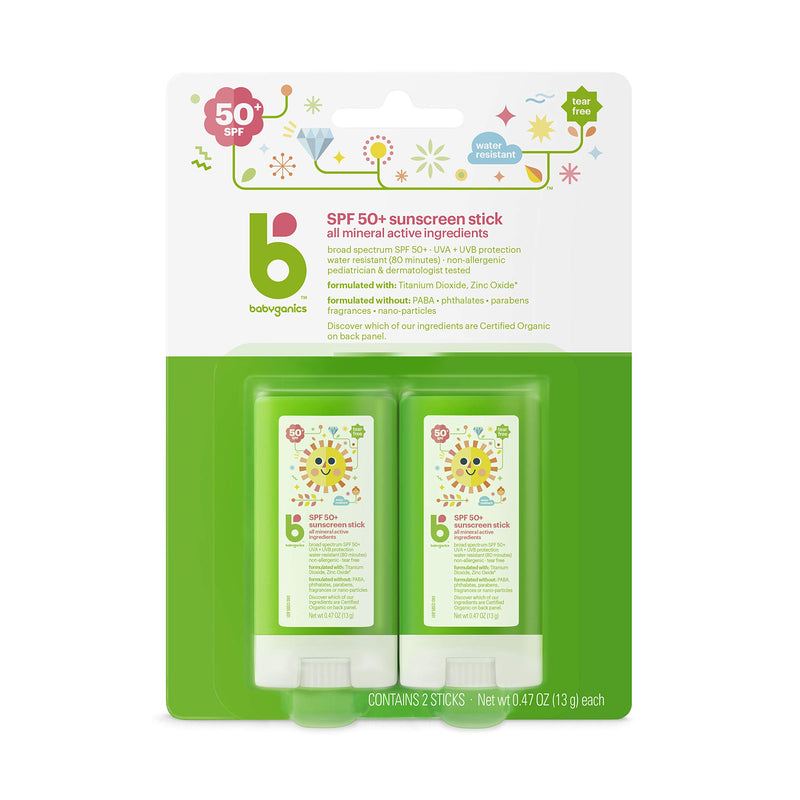 Babyganics SPF 50 Travel Size Baby Sunscreen Stick UVA UVB Protection | Water Resistant |Non Allergenic, 2 Pack 0.47 Ounce (Pack of 2) - BeesActive Australia