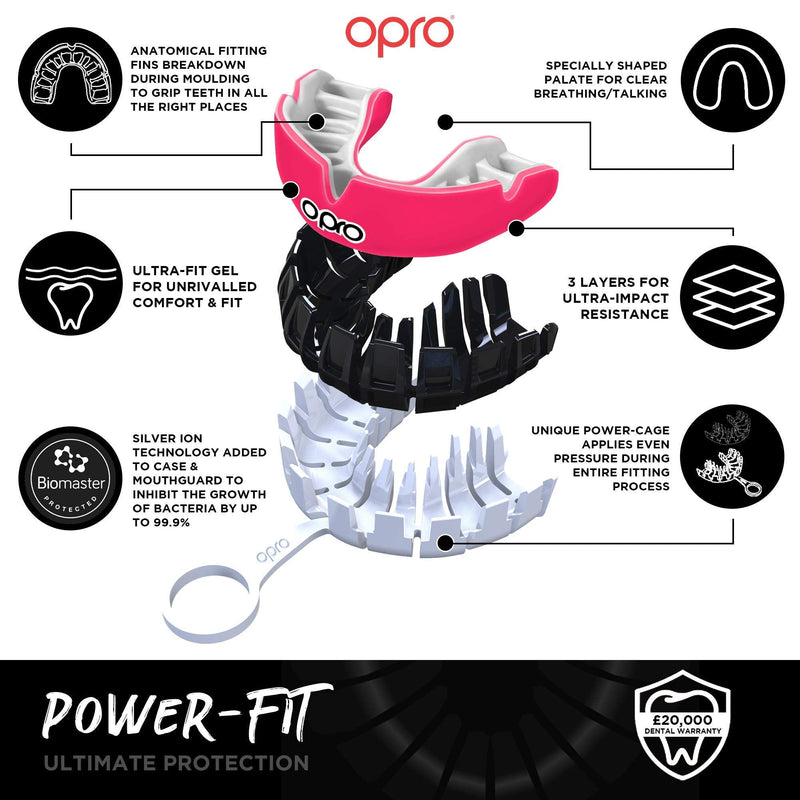 OPRO Power-Fit Mouthguard, Adults and Junior Sports Mouth Guard with Case for Boxing, Basketball, Lacrosse, Football, MMA, Martial Arts, Hockey and All Contact Sports - BeesActive Australia