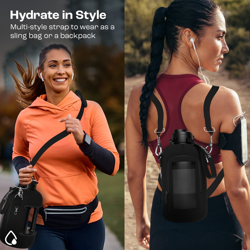 Half Gallon Water Bottle With Sleeve, 64 Oz Water Bottle Sleeve - Half Gallon Water Bottle With Straw, Water Jug With Sleeve, Large Water Bottle, Big Water Bottle, Water Bottles with Straw - Black Midnight Black - BeesActive Australia