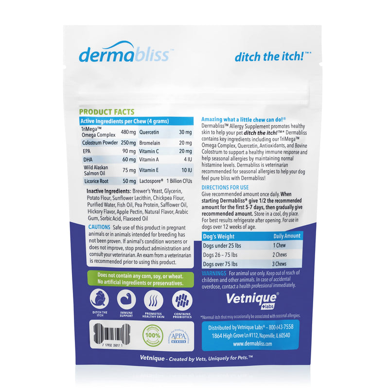 Dermabliss Allergy Chews 30 Ct and Glandex Anal Gland Support Chews 30 Ct Bundle Dog Vitamins & Supplements, Anal Gland Dog Treats with Probiotics, Dog Allergies Skin Treatment Soft Chew - BeesActive Australia