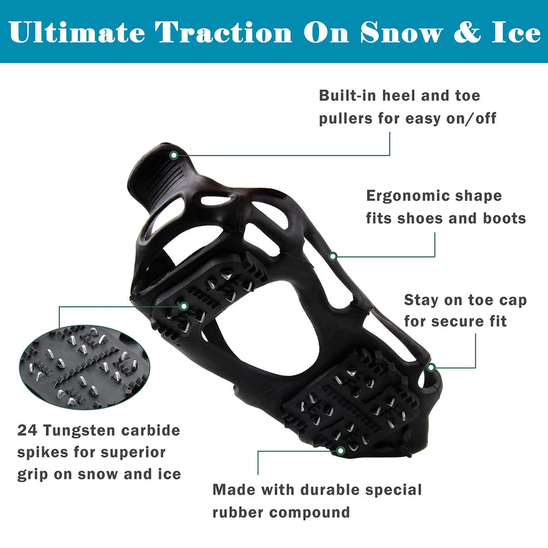 FUSIGO Ice Cleats for Winter Boots Shoes Traction Cleats Crampons for Walking on Snow and Ice Anti Slip 24 Studs Stretch Footwear for Men Women Hiking Running X-Large(10.5-13 men/11.5-14 women) - BeesActive Australia