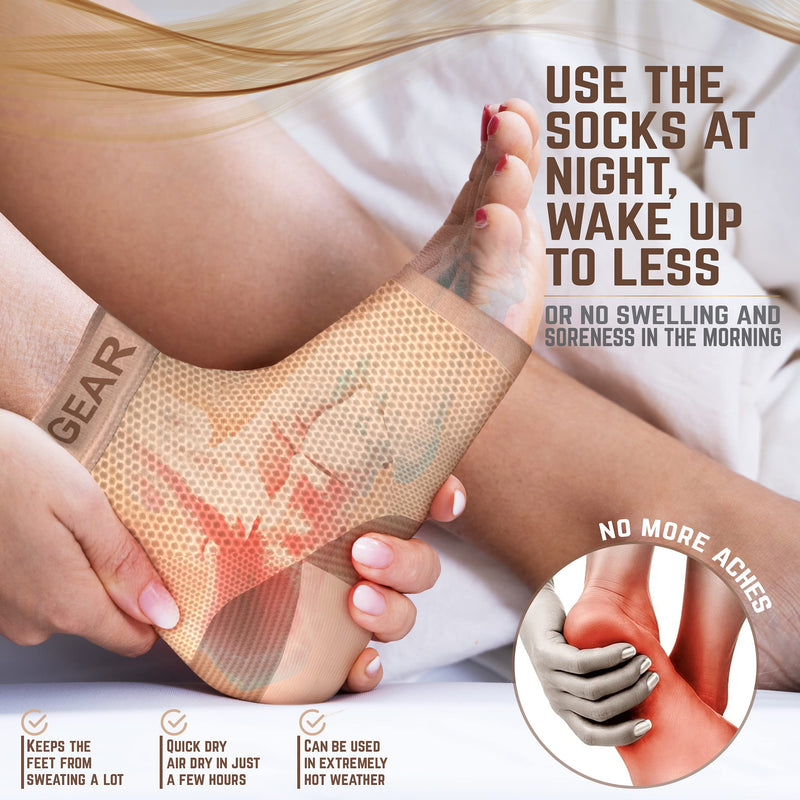 Physix Gear Sport Plantar Fasciitis Socks with Arch Support for Men & Women - Ankle Compression Sleeve, Toeless Compression Socks Foot Pain Relief, Ankle Swelling - Better than Night Splint, Beige S/M S/M-US Mens 6-8 | Womens 4-7.5 Beige Nude (1 Pair) - BeesActive Australia