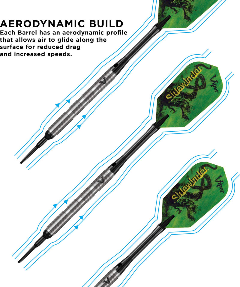 [AUSTRALIA] - Viper Sidewinder 80% Tungsten Soft Tip Darts, 18 Grams Fine Knurling 