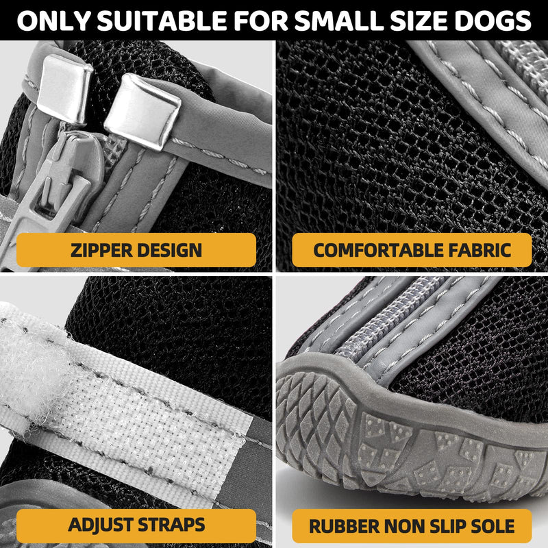 Dog Booties Breathable Dog Walking Shoes Dog Boot for Small Medium Dogs, Puppy Shoes for Hot Pavement 4PCS #2 (width 1.29 inch) for 6.6-11.0 lbs Black-Breathable - BeesActive Australia