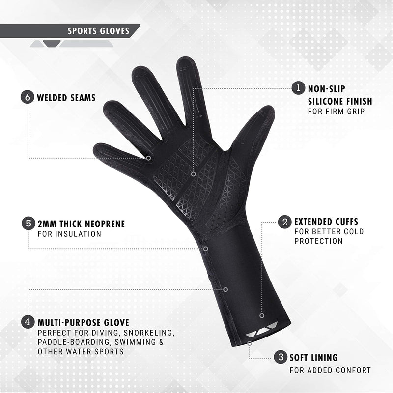 Synergy Neoprene Thermal Swim Gloves Medium Sports - Black - BeesActive Australia