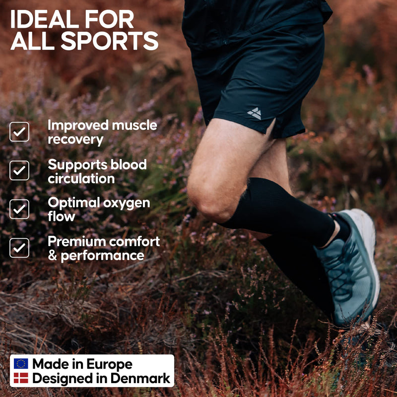 DANISH ENDURANCE Graduated Calf Compression Sleeves 21-26 mmHG for Men & Women Solid Black L - BeesActive Australia