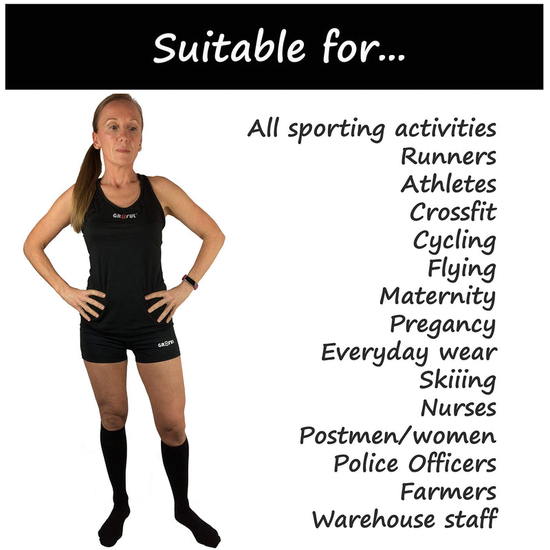 gr8ful® Compression Socks for Men & Women | Fab for Running, Calf Injury, Shin Splints, Achilles Tendonitis, Travel & Pregnancy | Reduce Swelling + Pain, Aid Recovery. Black, 15-20mmhg, 1 Pair L/XL 1 Pair - L/XL - BeesActive Australia