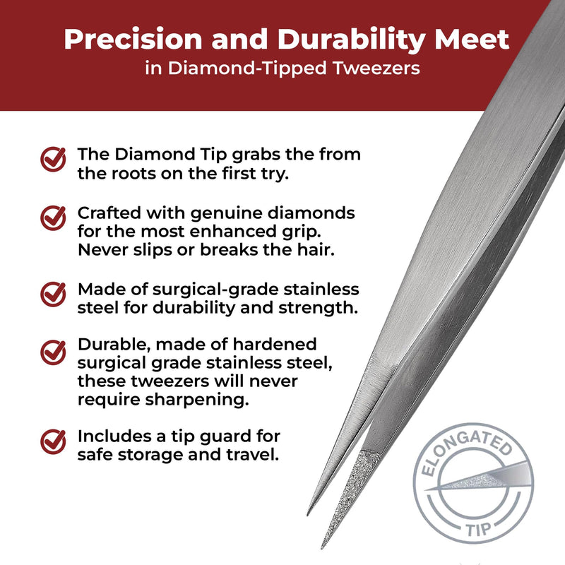 World's Best Tweezers Diamond Tip Splinter Tweezers - Diamond Coated, Professional Precision Needle Nose Pointed Tweezer for Ingrown Hair, Splinter, Ticks, and Glass Removal - Stainless Steel - BeesActive Australia