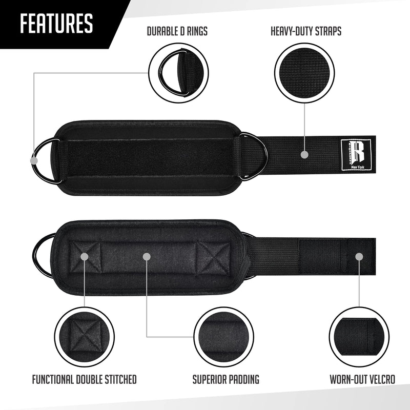 RIMSports Gym Ankle Straps for Cable Machines Attachment, Adjustable Ankle Cuffs for Cable Machine, Neoprene Padded Cable Ankle Strap for Kickbacks and Glute Workouts, Leg Straps for Working Out Black Round Single - BeesActive Australia